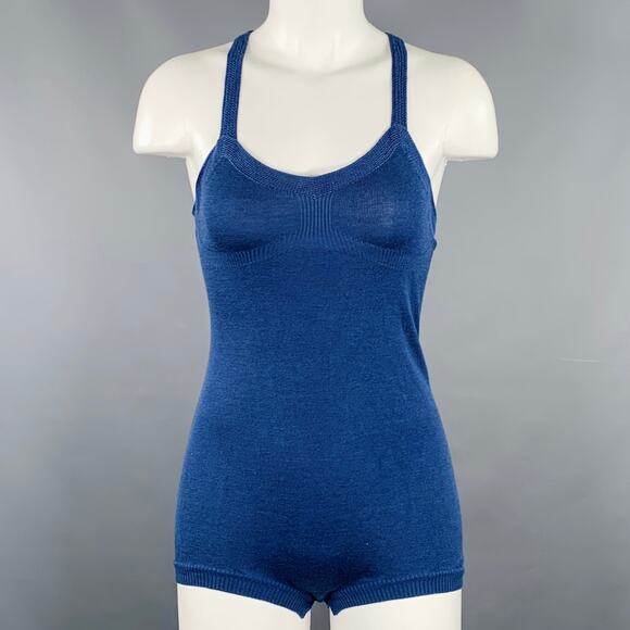 DRIES VAN NOTEN Size S Blue Silk Knit Cross Back Bodysuit Casual Top